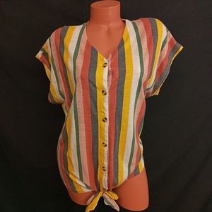 1X Bobbie Brooks Striped button down knot hem plus size top